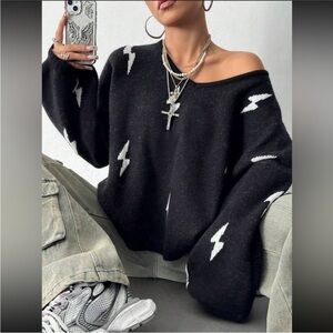 Black Lightning Bolt Sweater